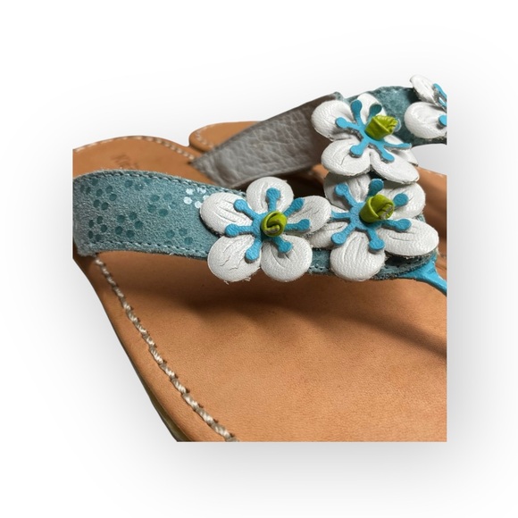 new Kid Express ❉ Martinique Leather Flip Flops Thongs Sandals ❉ Turquoise ❉ 12 - Picture 9 of 16